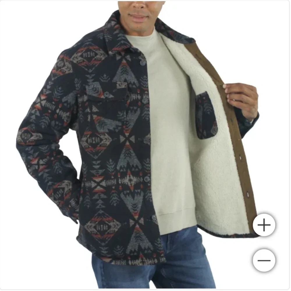Jachs Men’s Multi Aztec Sherpa Lined Wool Blend  Winter Jacket Shacket New - Picture 15 of 15